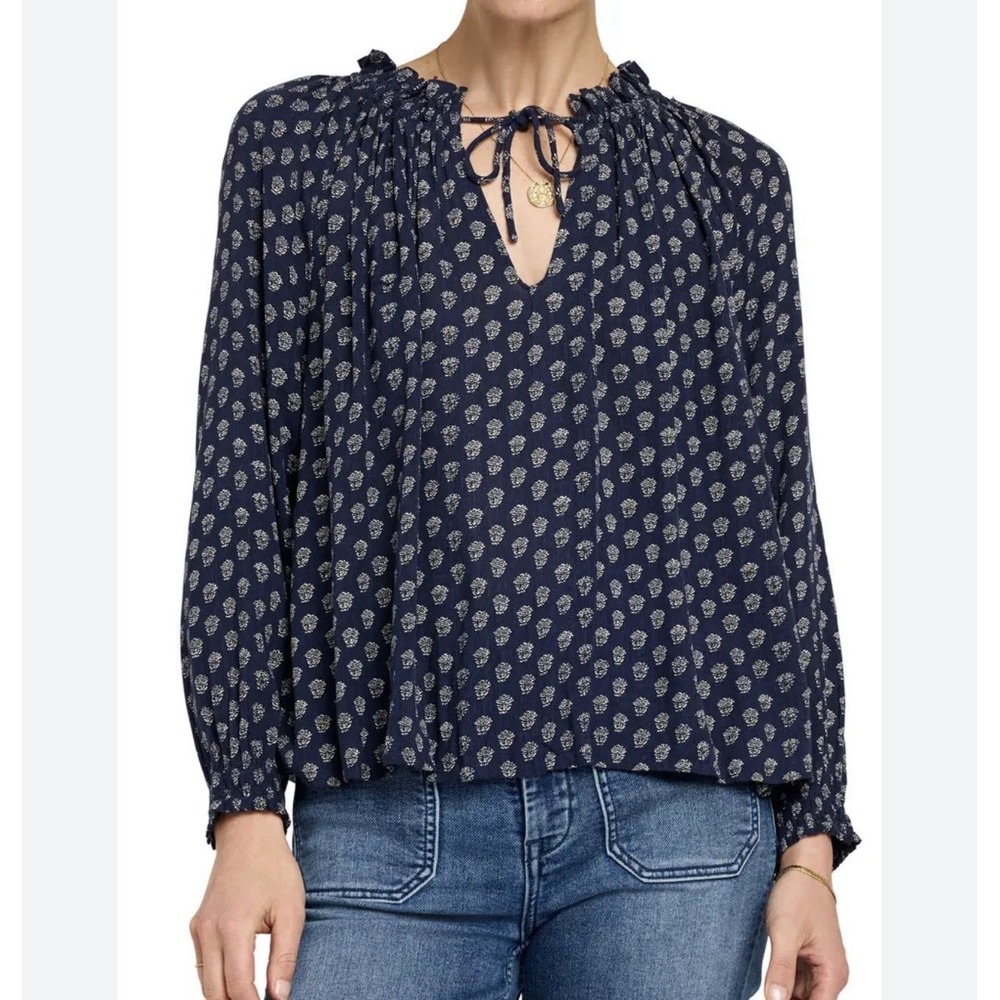 Faherty Emery Peasant Top Women's Medium Floral Long Sleeve Oversized Stretch